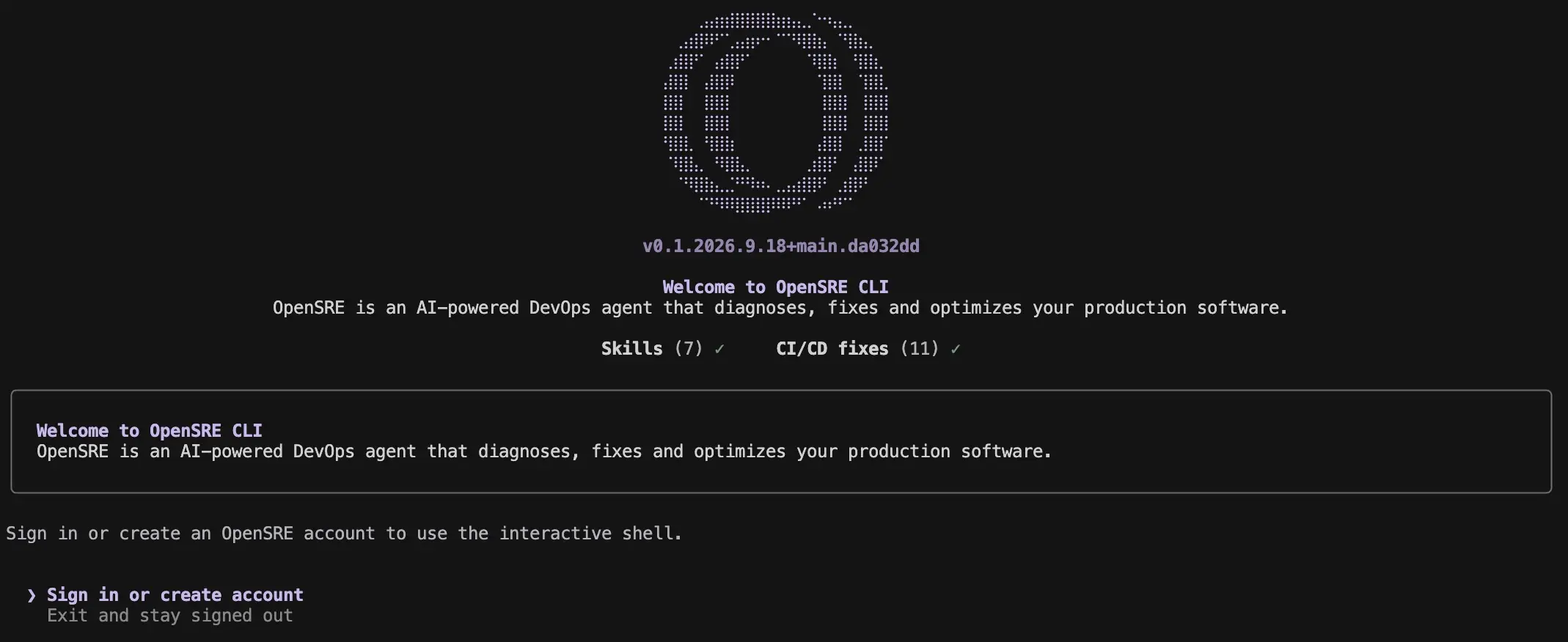 OpenSRE 官方终端欢迎界面