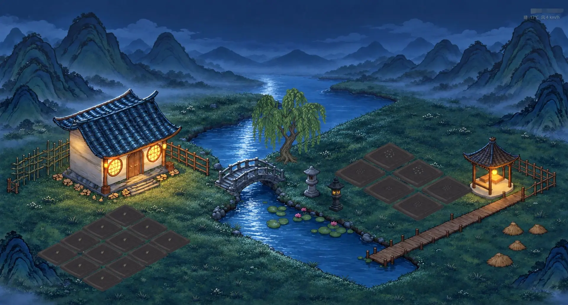 苔屿夜间桌面实景